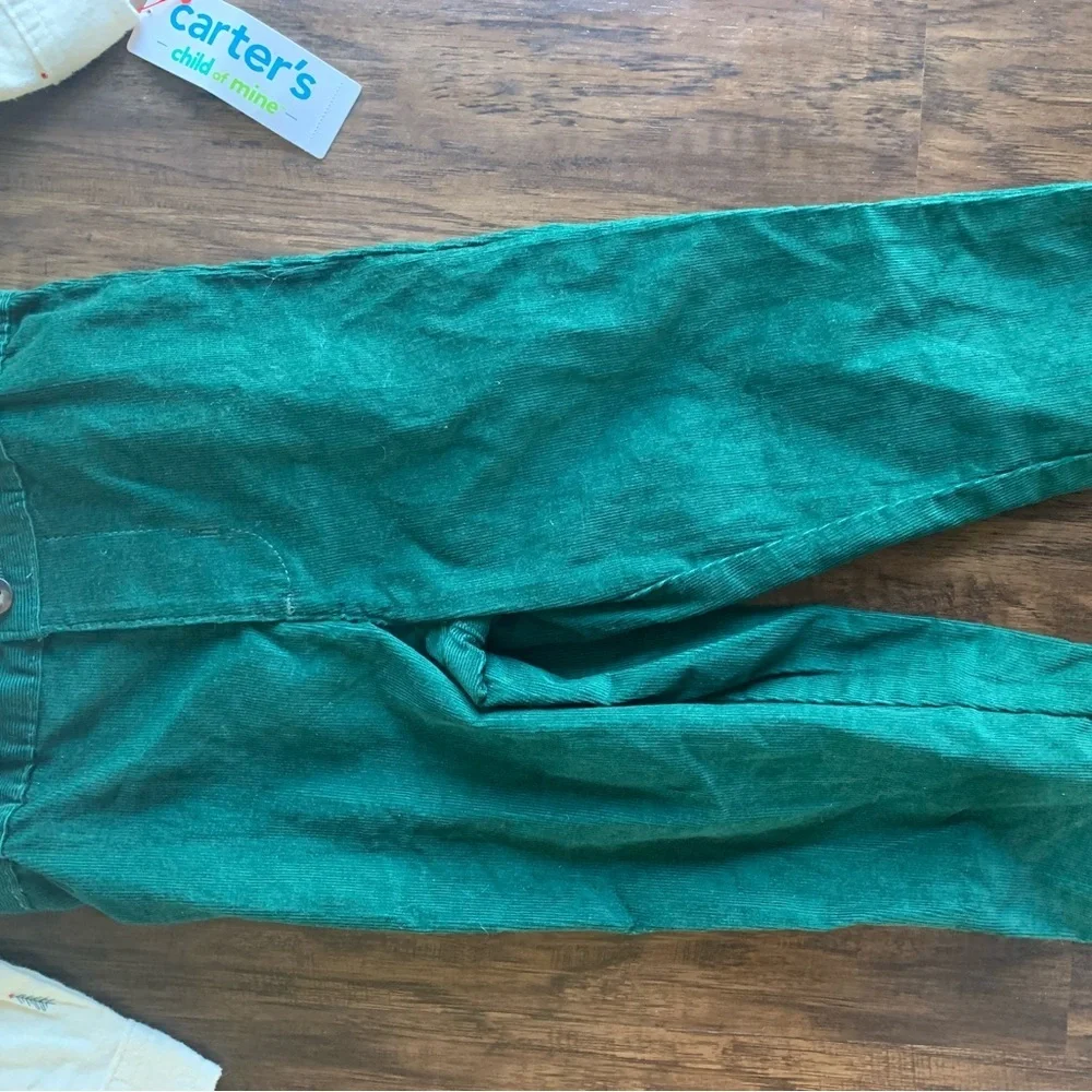 NWT Carter's Christmas corduroy pants with suspenders and tree onesie